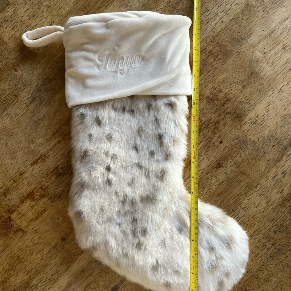 Restoration Hardware Baby & Child Snow Leopard Cream Faux Fur Christmas Stocking